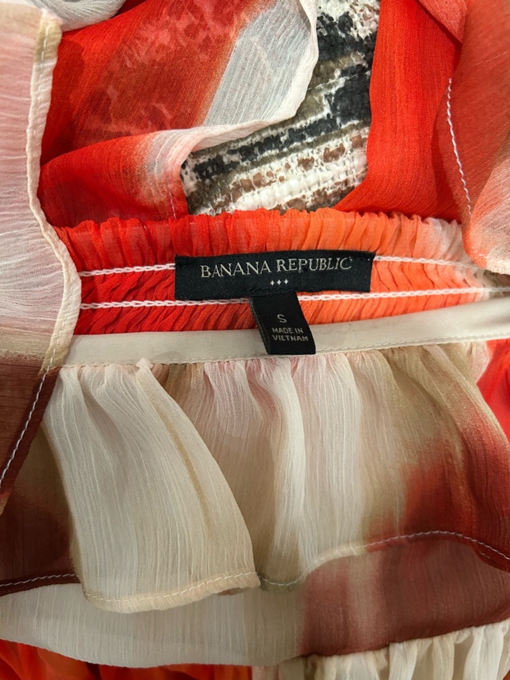 Banana Republic Chiffon Watercolor Ruffle Dress With Tie Back Size Small - Picture 6 of 8